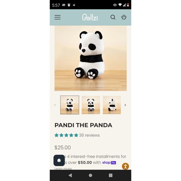 10" Bellzi Pandi Panda Stuffed Animal/ Toy/Plush Collectible Designer Girl Boy - Picture 12 of 14